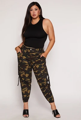 Womens Plus Size VIP Camo Cargo Joggers, Green, Size 13-14