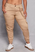Womens Plus Size VIP Twill Cargo Pocket Joggers, Khaki, Size 15-16