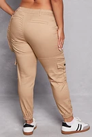 Womens Plus Size VIP Twill Cargo Pocket Joggers, Khaki, Size 15-16