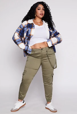 Womens Plus Size VIP Twill Cargo Pocket Joggers, Green, Size 13-14