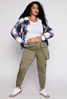Womens Plus Size VIP Twill Cargo Pocket Joggers, Green, Size 13-14