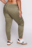 Womens Plus Size VIP Twill Cargo Pocket Joggers, Green, Size 13-14