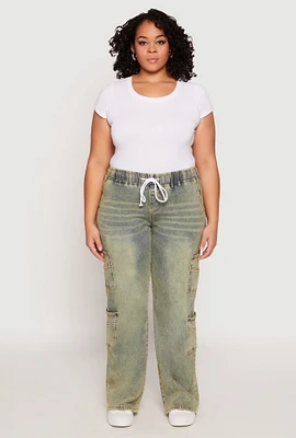 Womens Plus Size VIP Acid Wash Drawstring Cargo Jeans, Multi, Size 19-20
