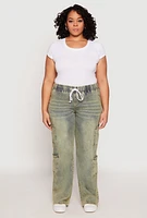 Womens Plus Size VIP Acid Wash Drawstring Cargo Jeans, Multi, Size 19-20