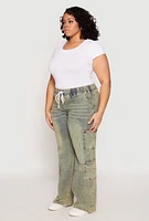 Womens Plus Size VIP Acid Wash Drawstring Cargo Jeans, Multi, Size 19-20