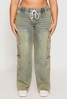 Womens Plus VIP Acid Wash Drawstring Cargo Jeans, Multi,