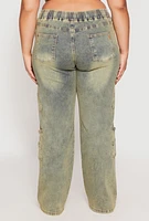 Womens Plus Size VIP Acid Wash Drawstring Cargo Jeans, Multi, Size 19-20