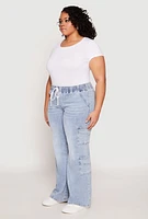 Womens Plus Size VIP Acid Wash Drawstring Cargo Jeans, Blue, Size 19-20
