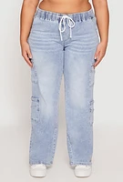 Womens Plus Size VIP Acid Wash Drawstring Cargo Jeans, Blue, Size 19-20
