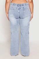 Womens Plus Size VIP Acid Wash Drawstring Cargo Jeans, Blue, Size 17-18