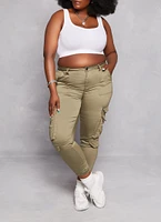 Womens Plus Double Cargo Pocket Joggers, Green,