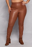 Womens Plus Size Iris Faux Leather Leggings, Brown, Size 2X