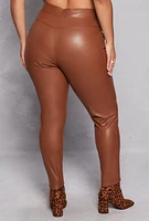 Womens Plus Size Iris Faux Leather Leggings, Brown, Size 2X