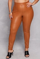 Womens Plus Size Iris Faux Leather Leggings, Brown, Size 2X