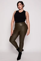 Womens Plus Size Iris Faux Leather Leggings, Green, Size 2X