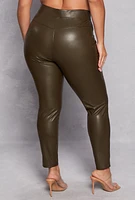 Womens Plus Size Iris Faux Leather Leggings, Green, Size 2X