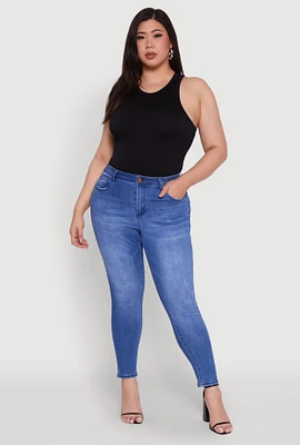 Womens Plus WAX High Waist Push Up Skinny Jeans, Blue,