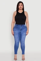 Womens Plus Size WAX High Waist Push Up Skinny Jeans, Blue, Size 16