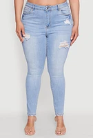 Womens Plus Size WAX Distressed High Rise Skinny Jeans, Blue, Size 2X
