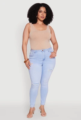 Womens Plus Size WAX High Waisted Distressed Skinny Jeans, Blue, Size 18