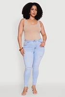 Womens Plus Size WAX High Waisted Distressed Skinny Jeans, Blue, Size 18