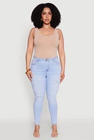 Womens Plus Size WAX High Waisted Distressed Skinny Jeans, Blue, Size 18