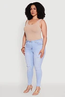 Womens Plus Size WAX High Waisted Distressed Skinny Jeans, Blue, Size 18