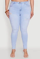 Womens Plus Size WAX High Waisted Distressed Skinny Jeans, Blue, Size 18