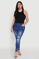Womens Plus WAX High Rise Distressed Push Up Skinny Jeans, Blue,