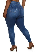 Womens Plus WAX High Rise Distressed Push Up Skinny Jeans, Blue,