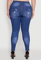 Womens Plus WAX High Rise Distressed Push Up Skinny Jeans, Blue,