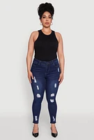 Womens Plus WAX High Rise Distressed Push Up Skinny Jeans, Blue,
