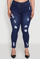Womens Plus WAX High Rise Distressed Push Up Skinny Jeans, Blue,
