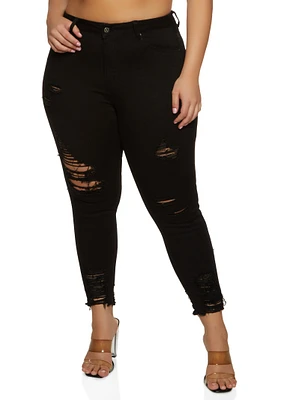 Womens Plus WAX High Waist Ripped Skinny Jeans,