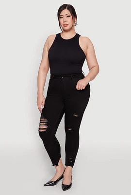 Womens Plus WAX High Waist Ripped Skinny Jeans, 20
