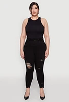 Womens Plus WAX High Waist Ripped Skinny Jeans, 20
