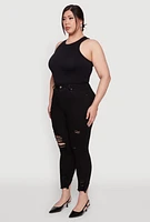 Womens Plus WAX High Waist Ripped Skinny Jeans, 20