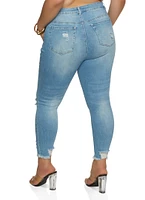 Womens Plus WAX High Waist Ripped Skinny Jeans, Blue,