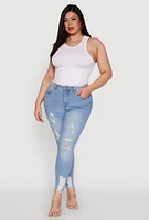 Womens Plus Size WAX High Waist Ripped Skinny Jeans, Blue, Size 14