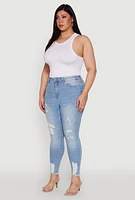 Womens Plus Size WAX High Waist Ripped Skinny Jeans, Blue, Size 14