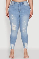 Womens Plus Size WAX High Waist Ripped Skinny Jeans, Blue, Size 14