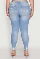 Womens Plus Size WAX High Waist Ripped Skinny Jeans, Blue, Size 14