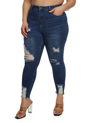 Womens Plus Size WAX High Waist Ripped Skinny Jeans, Blue, Size 14