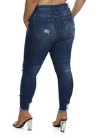 Womens Plus WAX High Waist Ripped Skinny Jeans, Blue,