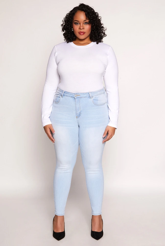 Womens Plus WAX High Waisted Skinny Jeans, Blue,