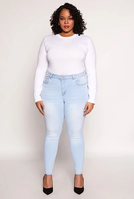 Womens Plus WAX High Waisted Skinny Jeans, Blue,