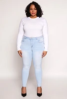 Womens Plus WAX High Waisted Skinny Jeans, Blue,