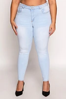 Womens Plus WAX High Waisted Skinny Jeans, Blue,