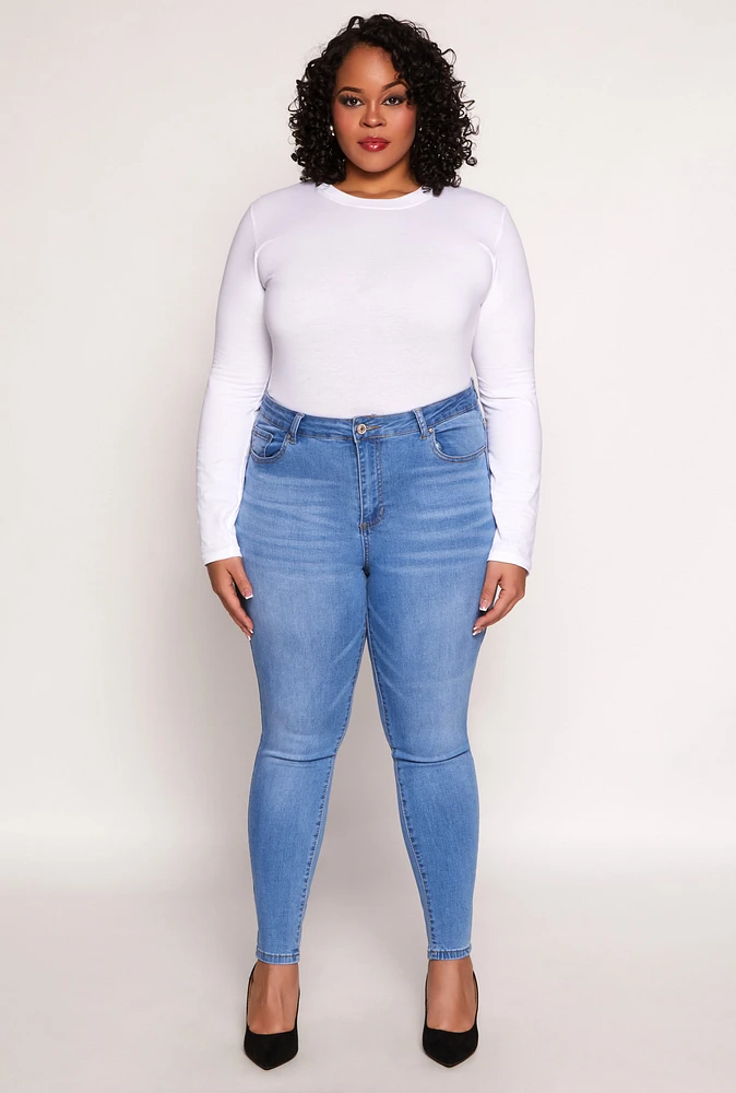 Womens Plus Size WAX High Waisted Skinny Jeans, Blue, Size 18