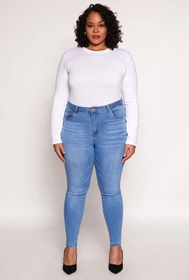 Womens Plus Size WAX High Waisted Skinny Jeans, Blue, Size 18